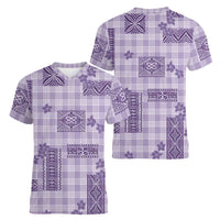 Hawaiian Quilt Tapa On Lilac Palaka Motifs Women V-Neck T-Shirt