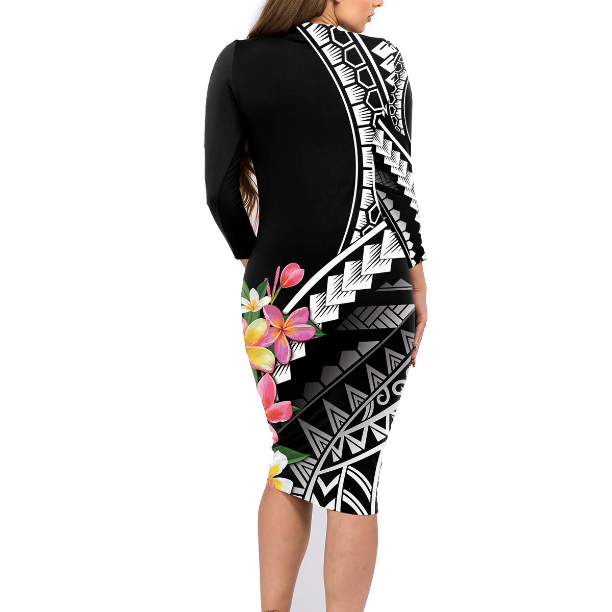 AAPI Heritage Month Family Matching Long Sleeve Bodycon Dress and Hawaiian Shirt Kanaka Hawaii Plumeria LT7 - Polynesian Pride