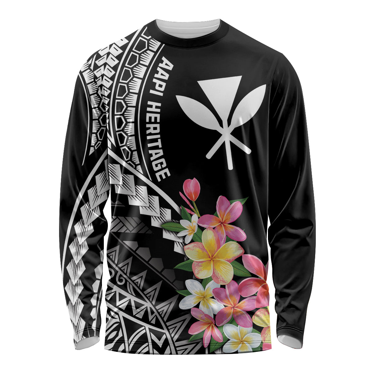 AAPI Heritage Month Long Sleeve Shirt Kanaka Hawaii Plumeria LT7 Unisex Black - Polynesian Pride
