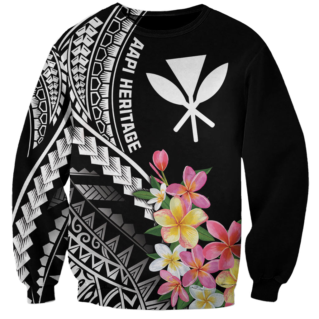 AAPI Heritage Month Sweatshirt Kanaka Hawaii Plumeria LT7 Unisex Black - Polynesian Pride