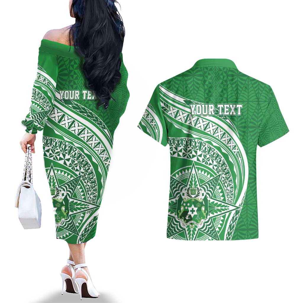 Tonga Liahona High School Personalized Couples Matching Off The Shoulder Long Sleeve Dress and Hawaiian Shirt Ngatu Tokelaufeletoa Motifs LT7 - Polynesian Pride