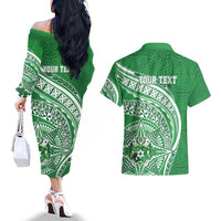 Tonga Liahona High School Personalized Couples Matching Off The Shoulder Long Sleeve Dress and Hawaiian Shirt Ngatu Tokelaufeletoa Motifs LT7 - Polynesian Pride