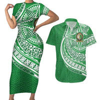 Tonga Liahona High School Personalized Couples Matching Short Sleeve Bodycon Dress and Hawaiian Shirt Ngatu Tokelaufeletoa Motifs LT7 Green - Polynesian Pride
