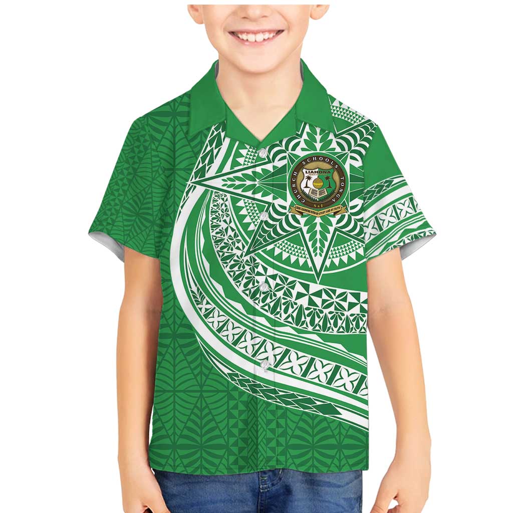 Tonga Liahona High School Personalized Family Matching Mermaid Dress and Hawaiian Shirt Ngatu Tokelaufeletoa Motifs LT7 Son's Shirt Green - Polynesian Pride