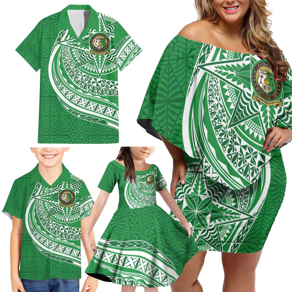Tonga Liahona High School Personalized Family Matching Off Shoulder Short Dress and Hawaiian Shirt Ngatu Tokelaufeletoa Motifs LT7 - Polynesian Pride