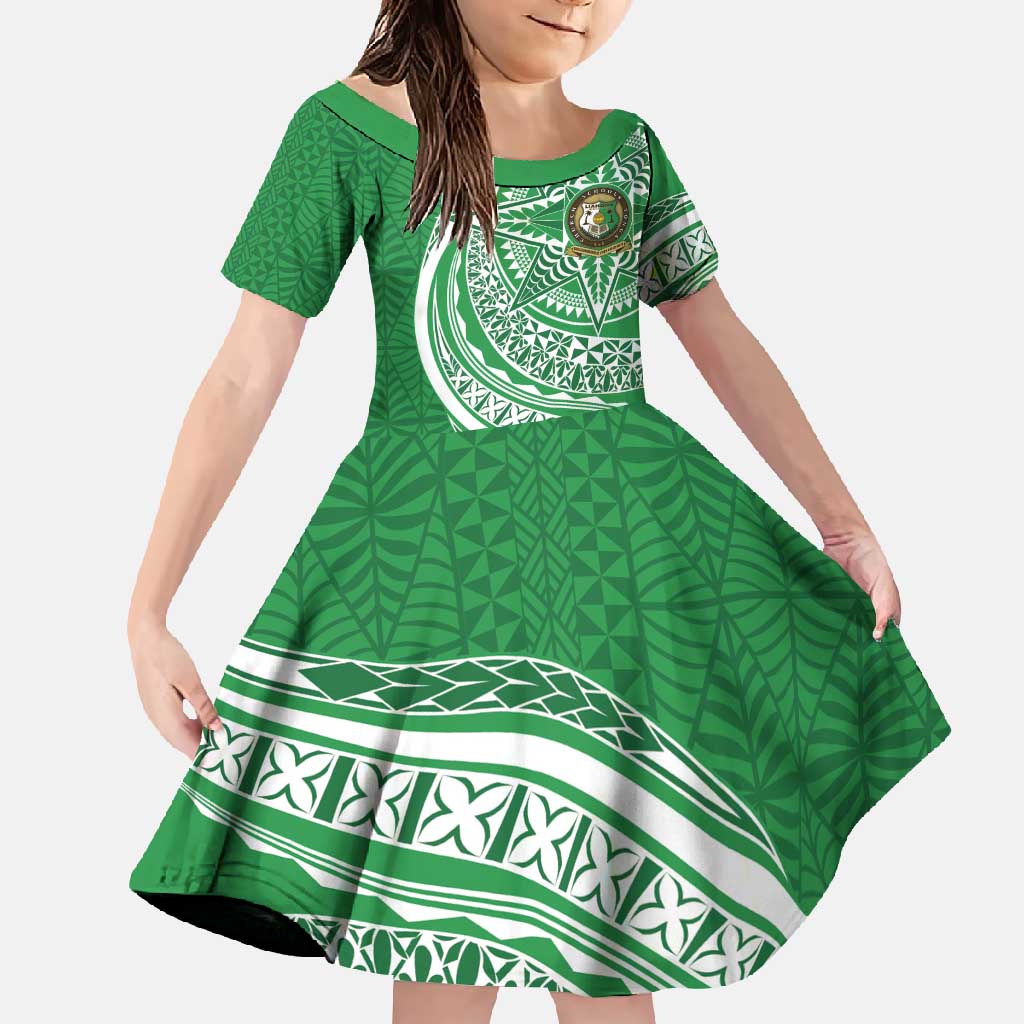 Tonga Liahona High School Personalized Family Matching Summer Maxi Dress and Hawaiian Shirt Ngatu Tokelaufeletoa Motifs LT7 Daughter's Dress Green - Polynesian Pride