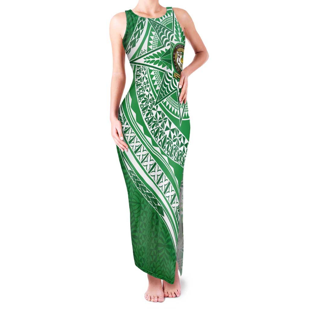 Tonga Liahona High School Personalized Family Matching Tank Maxi Dress and Hawaiian Shirt Ngatu Tokelaufeletoa Motifs LT7 Mom's Dress Green - Polynesian Pride