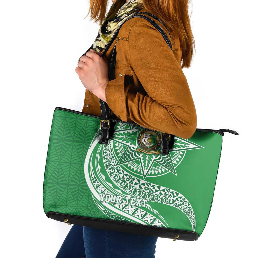Tonga Liahona High School Personalized Leather Tote Bag Ngatu Tokelaufeletoa Motifs