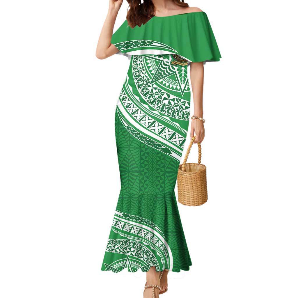 Tonga Liahona High School Personalized Mermaid Dress Ngatu Tokelaufeletoa Motifs LT7 Women Green - Polynesian Pride