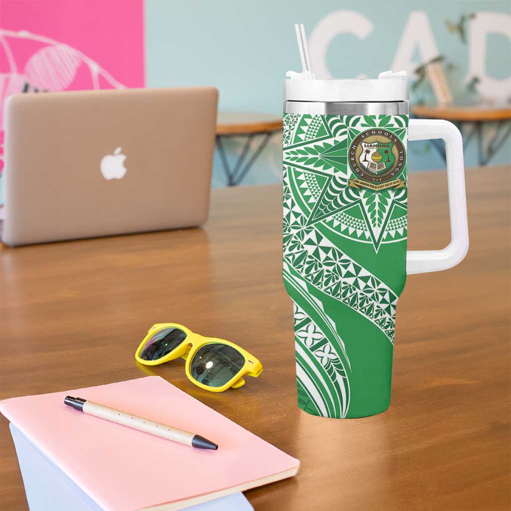 Tonga Liahona High School Personalized Tumbler With Handle Ngatu Tokelaufeletoa Motifs