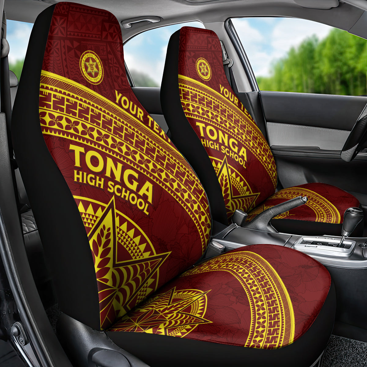 Tonga High School Car Seat Cover THS Anniversary Ngatu Motif