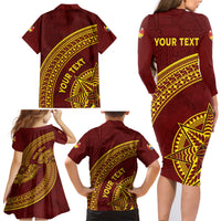 Tonga High School Family Matching Long Sleeve Bodycon Dress and Hawaiian Shirt THS Anniversary Ngatu Motif LT7 - Polynesian Pride