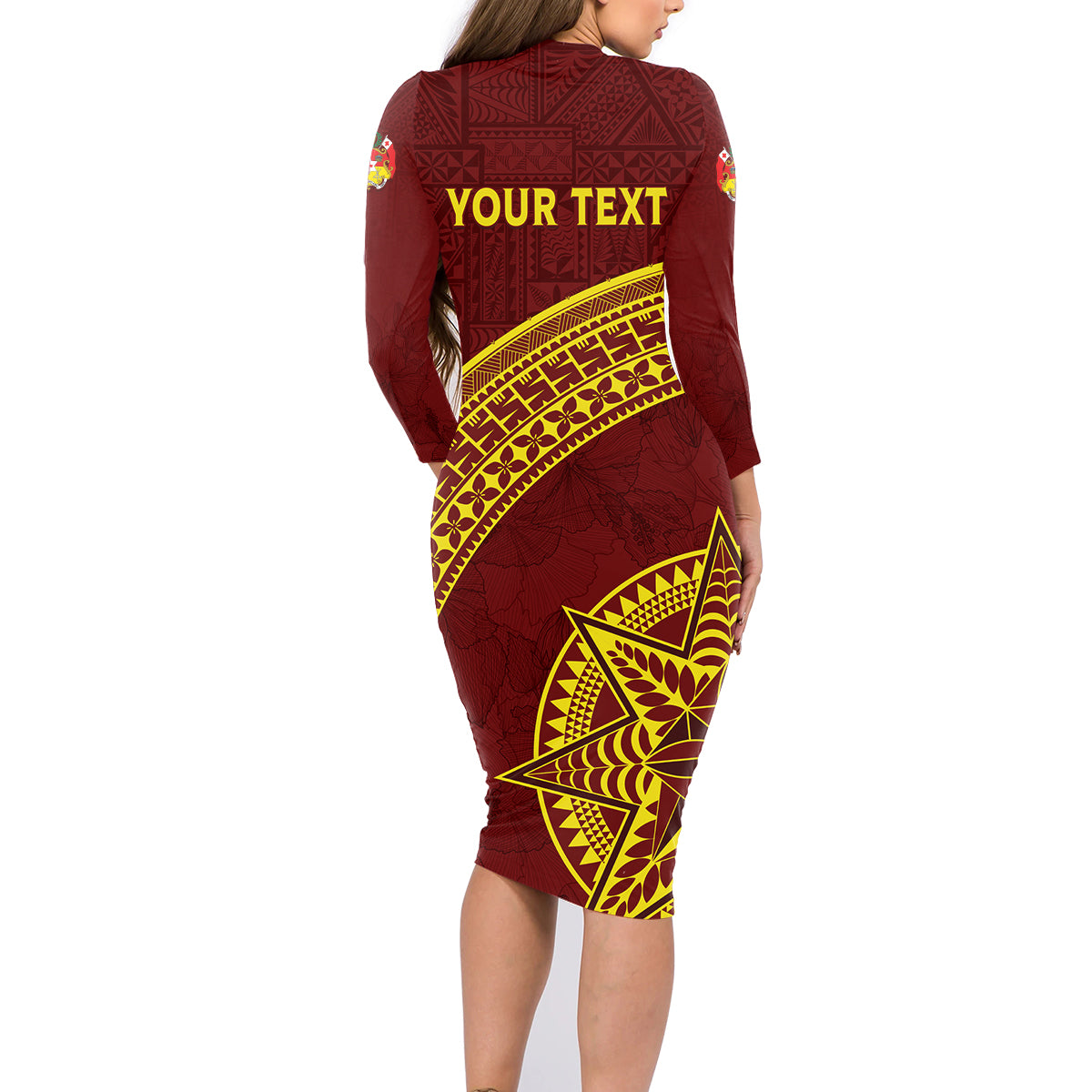Tonga High School Family Matching Long Sleeve Bodycon Dress and Hawaiian Shirt THS Anniversary Ngatu Motif LT7 - Polynesian Pride