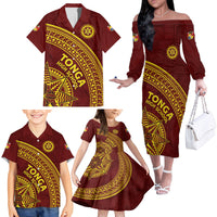 Tonga High School Family Matching Off The Shoulder Long Sleeve Dress and Hawaiian Shirt THS Anniversary Ngatu Motif LT7 - Polynesian Pride