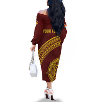 Tonga High School Family Matching Off The Shoulder Long Sleeve Dress and Hawaiian Shirt THS Anniversary Ngatu Motif LT7 - Polynesian Pride