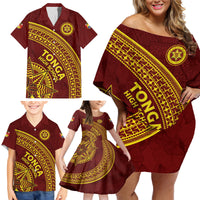 Tonga High School Family Matching Off Shoulder Short Dress and Hawaiian Shirt THS Anniversary Ngatu Motif LT7 - Polynesian Pride