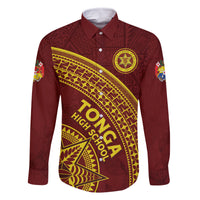 Tonga High School Family Matching Tank Maxi Dress and Hawaiian Shirt THS Anniversary Ngatu Motif LT7 Dad's Shirt - Long Sleeve Maroon - Polynesian Pride
