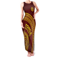Tonga High School Family Matching Tank Maxi Dress and Hawaiian Shirt THS Anniversary Ngatu Motif LT7 Mom's Dress Maroon - Polynesian Pride