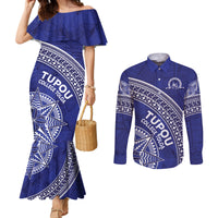 Tupou College Toloa Couples Matching Mermaid Dress and Long Sleeve Button Shirt Ngatu Tapa Mix Style