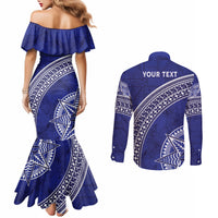 Tupou College Toloa Couples Matching Mermaid Dress and Long Sleeve Button Shirt Ngatu Tapa Mix Style