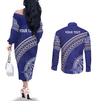 Tupou College Toloa Couples Matching Off The Shoulder Long Sleeve Dress and Long Sleeve Button Shirt Ngatu Tapa Mix Style