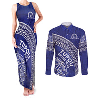 Tupou College Toloa Couples Matching Tank Maxi Dress and Long Sleeve Button Shirt Ngatu Tapa Mix Style