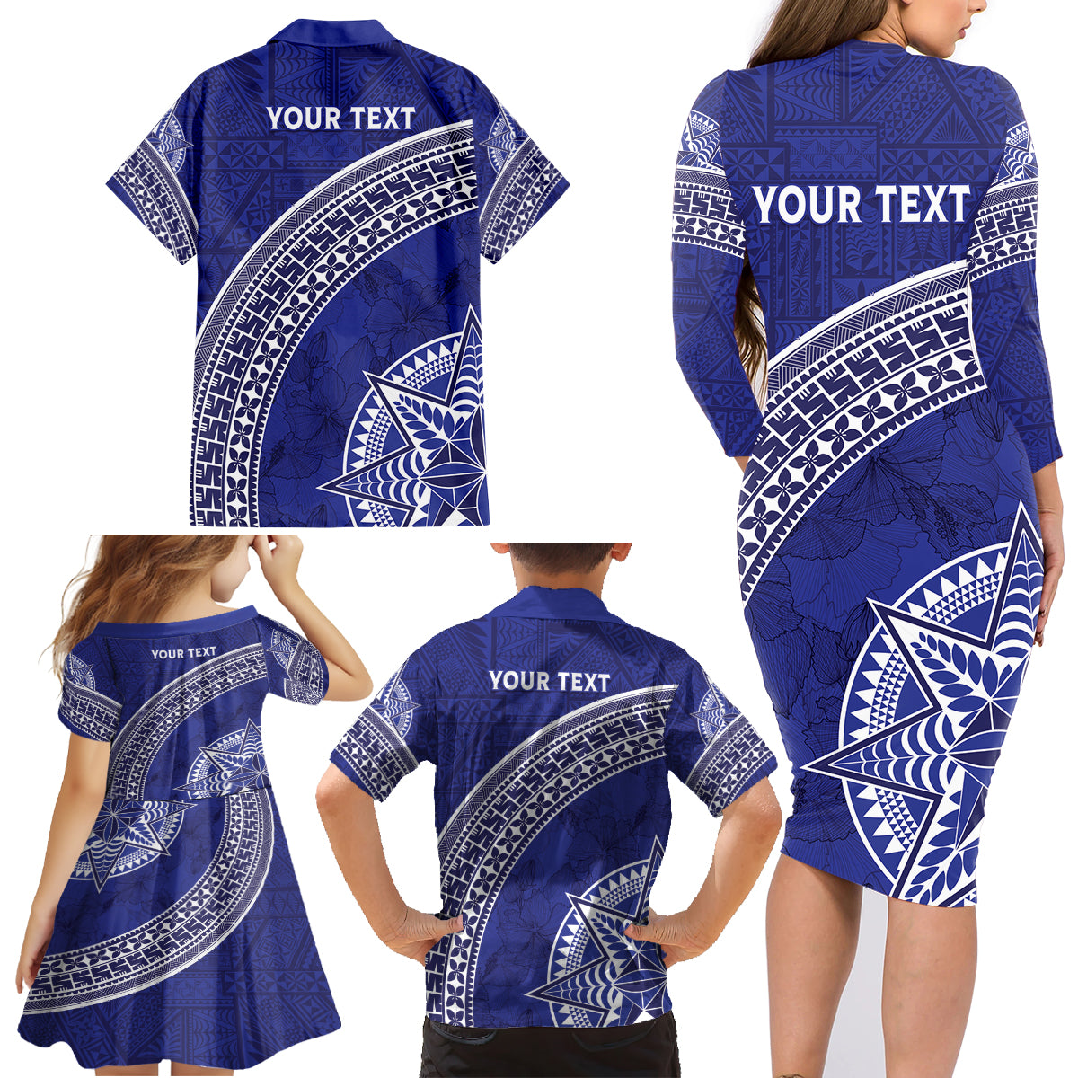 Tupou College Toloa Family Matching Long Sleeve Bodycon Dress and Hawaiian Shirt Ngatu Tapa Mix Style LT7 - Polynesian Pride