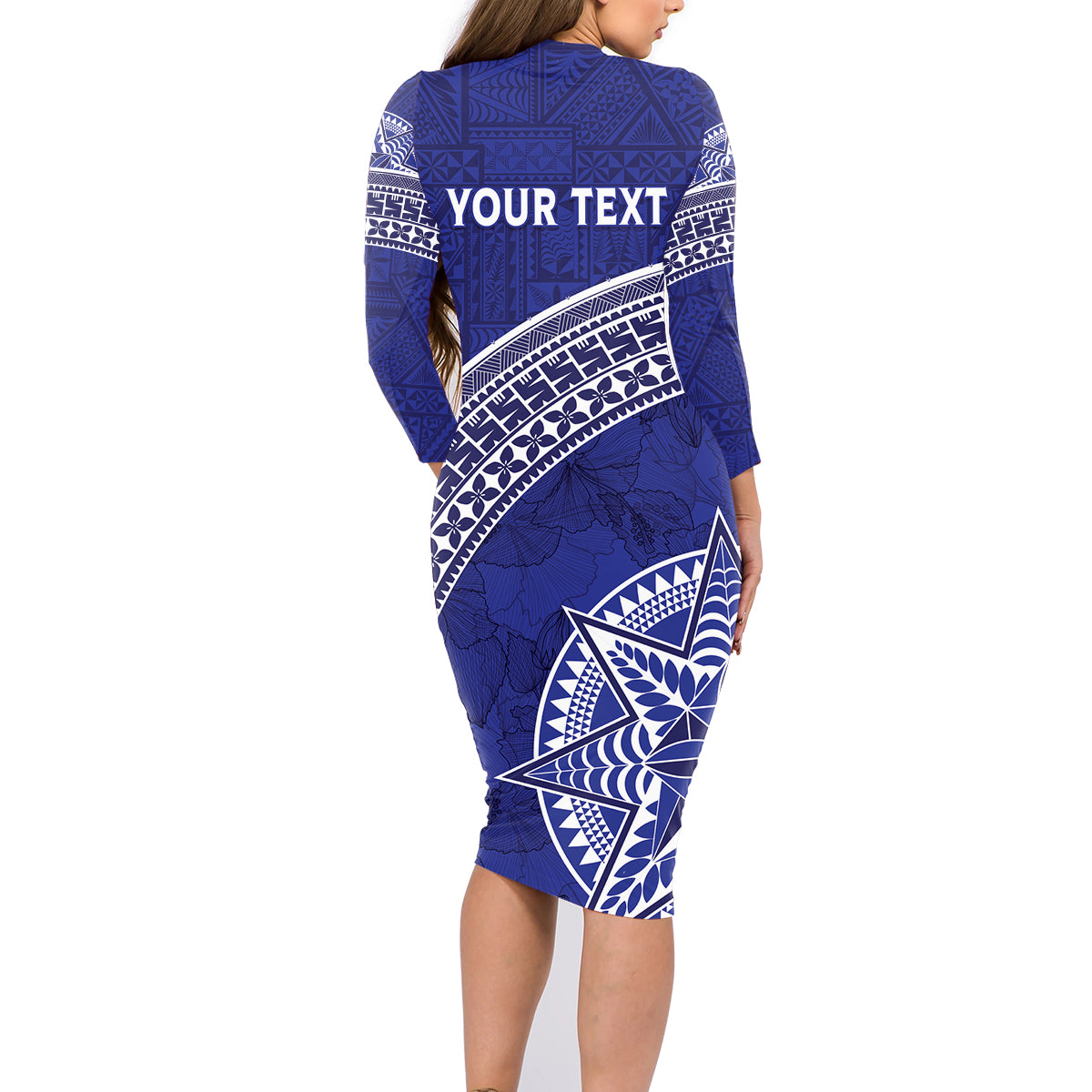 Tupou College Toloa Family Matching Long Sleeve Bodycon Dress and Hawaiian Shirt Ngatu Tapa Mix Style LT7 - Polynesian Pride