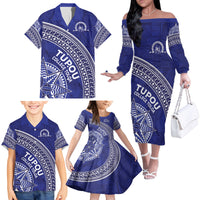 Tupou College Toloa Family Matching Off The Shoulder Long Sleeve Dress and Hawaiian Shirt Ngatu Tapa Mix Style LT7 - Polynesian Pride