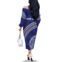 Tupou College Toloa Family Matching Off The Shoulder Long Sleeve Dress and Hawaiian Shirt Ngatu Tapa Mix Style LT7 - Polynesian Pride