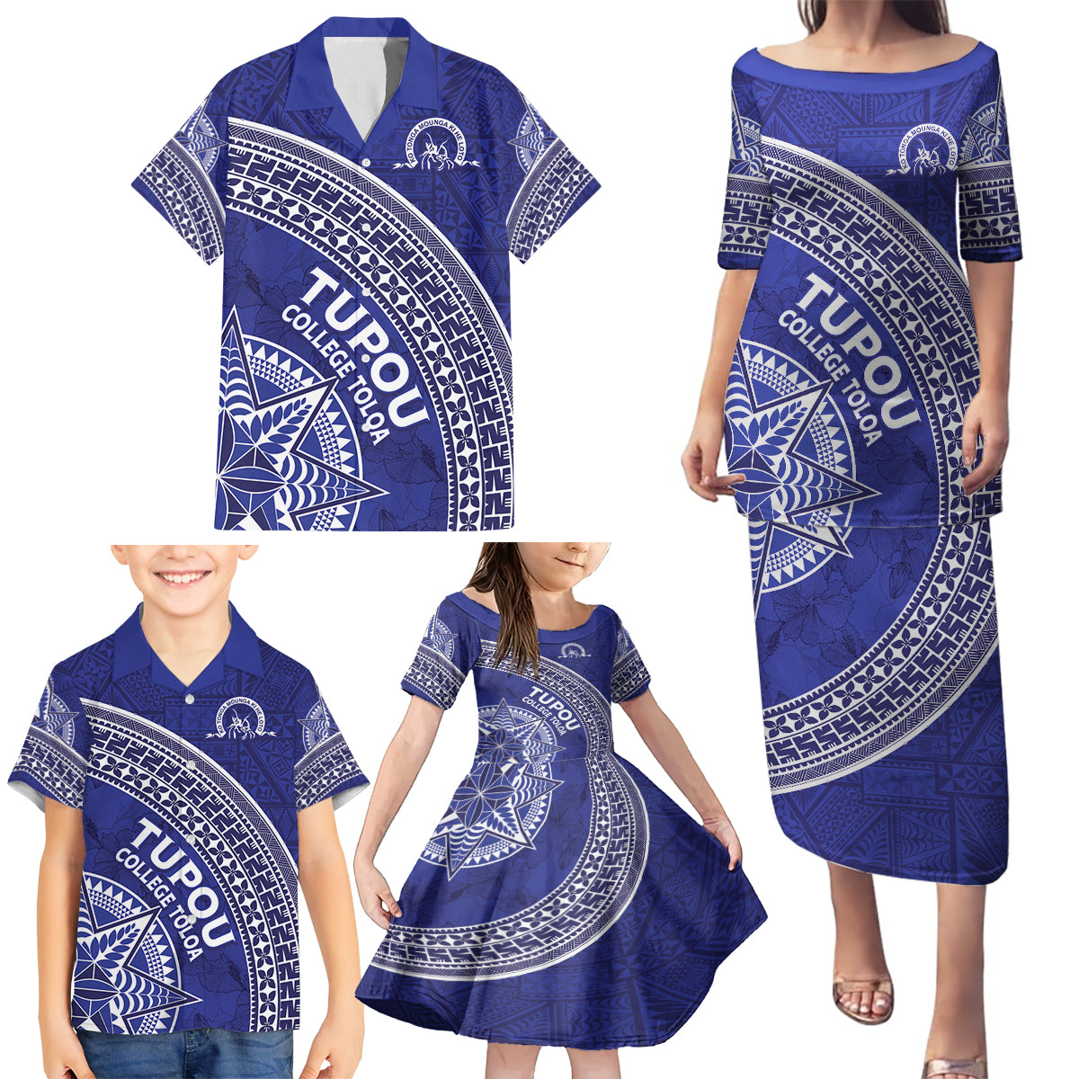 Tupou College Toloa Family Matching Puletasi and Hawaiian Shirt Ngatu Tapa Mix Style LT7 - Polynesian Pride