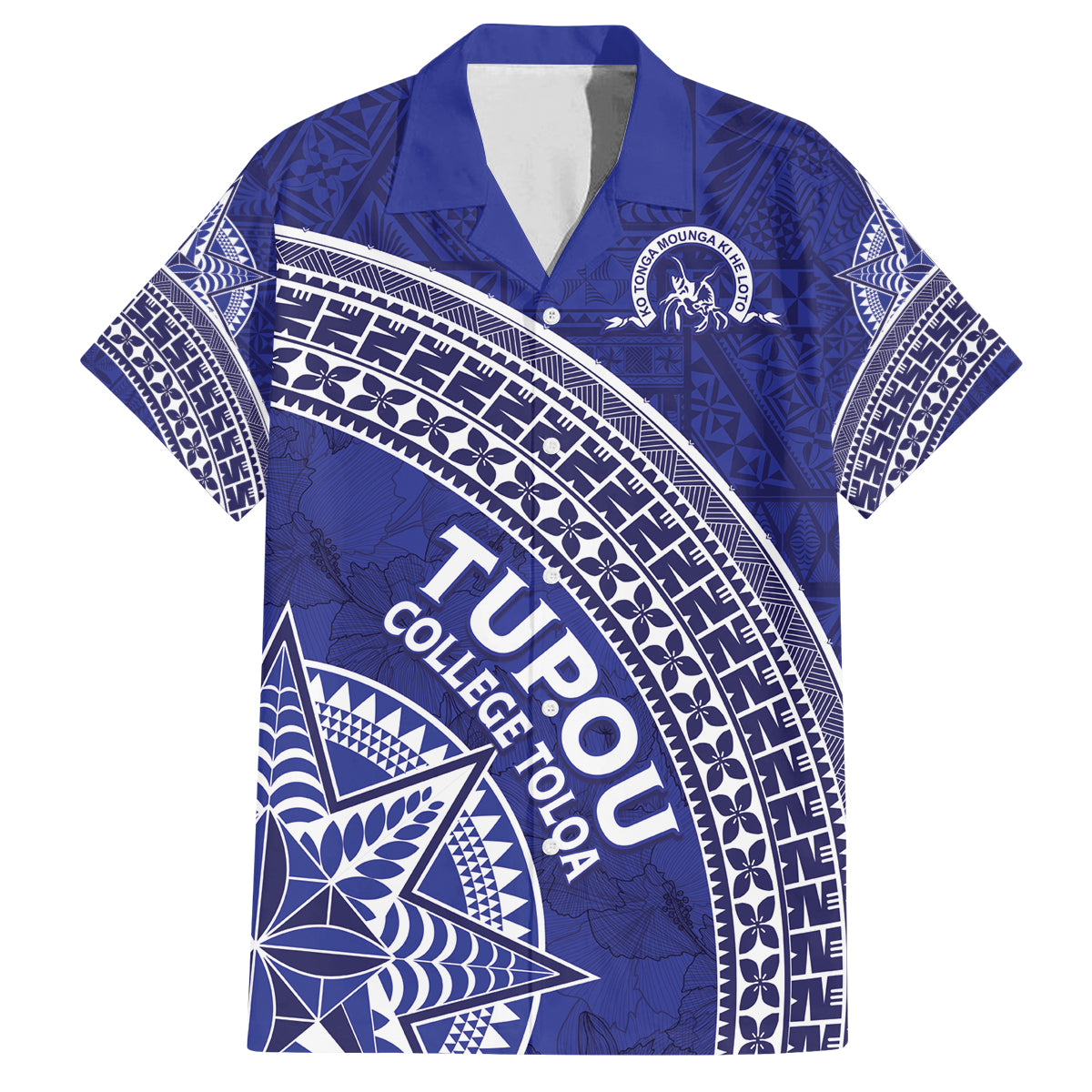 Tupou College Toloa Family Matching Puletasi and Hawaiian Shirt Ngatu Tapa Mix Style LT7 Dad's Shirt - Short Sleeve Blue - Polynesian Pride