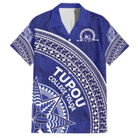 Tupou College Toloa Family Matching Puletasi and Hawaiian Shirt Ngatu Tapa Mix Style LT7 Dad's Shirt - Short Sleeve Blue - Polynesian Pride