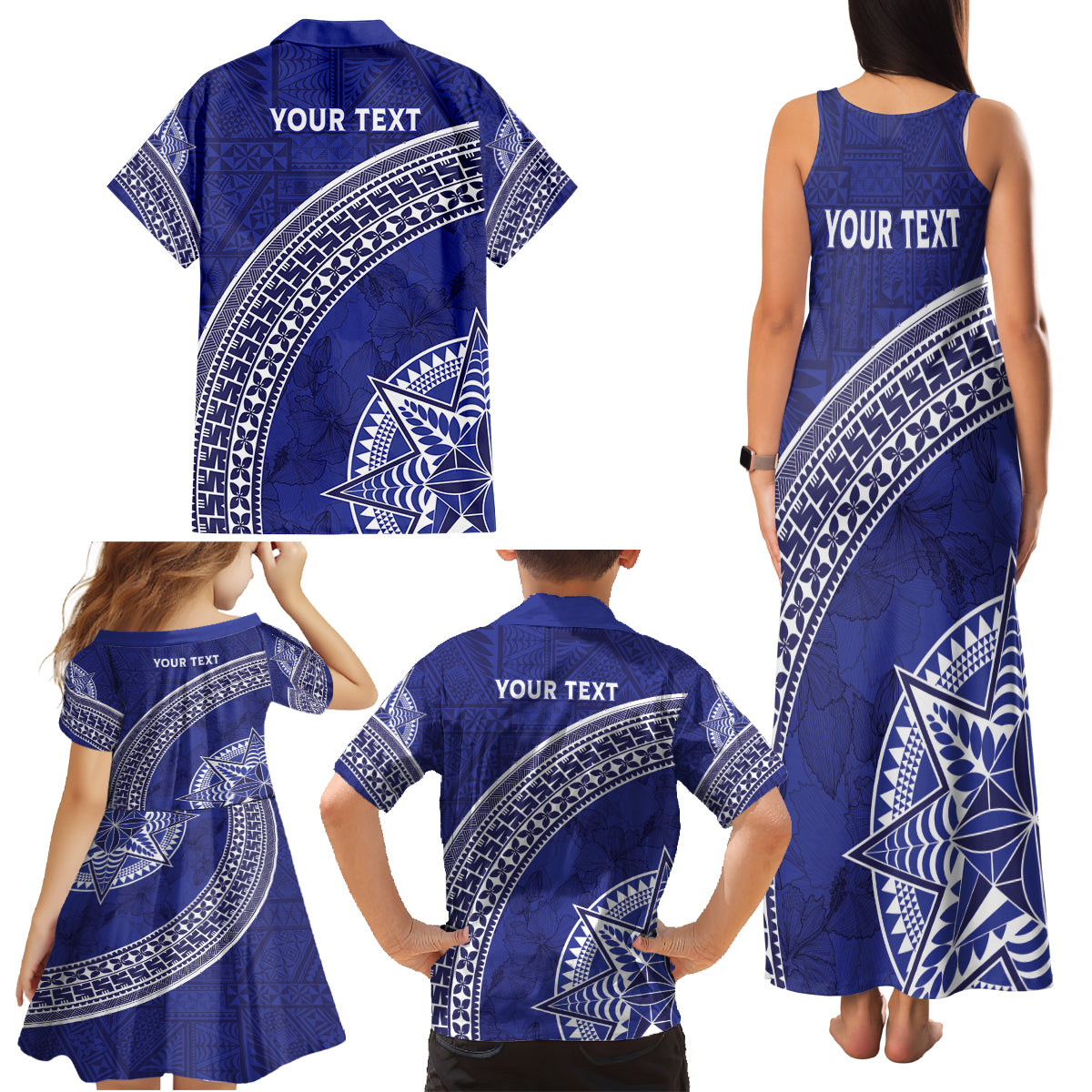 Tupou College Toloa Family Matching Tank Maxi Dress and Hawaiian Shirt Ngatu Tapa Mix Style LT7 - Polynesian Pride