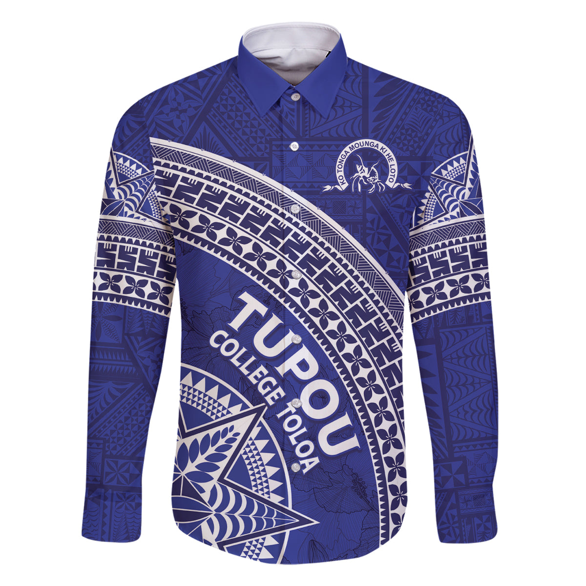 Tupou College Toloa Family Matching Tank Maxi Dress and Hawaiian Shirt Ngatu Tapa Mix Style LT7 Dad's Shirt - Long Sleeve Blue - Polynesian Pride