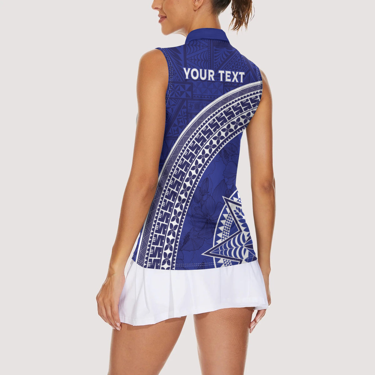 Tupou College Toloa Women Sleeveless Polo Shirt Ngatu Tapa Mix Style