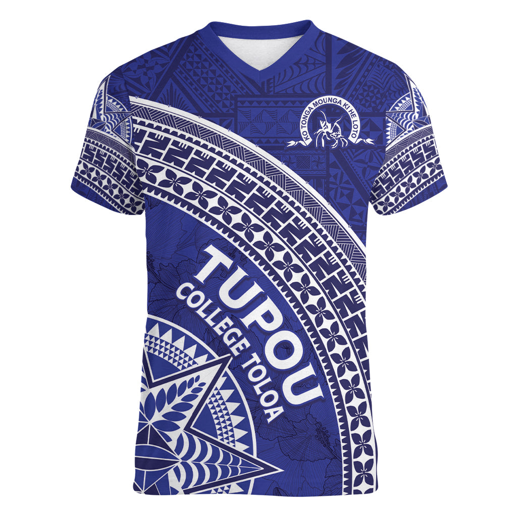 Tupou College Toloa Women V-Neck T-Shirt Ngatu Tapa Mix Style