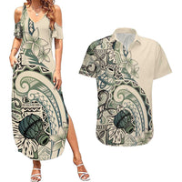 Aloha Hawaii Tapa Couples Matching Summer Maxi Dress and Hawaiian Shirt Summer Green Hawaiian Ipu LT7 Emerald - Polynesian Pride