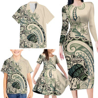 Aloha Hawaii Tapa Family Matching Long Sleeve Bodycon Dress and Hawaiian Shirt Summer Green Hawaiian Ipu LT7 - Polynesian Pride