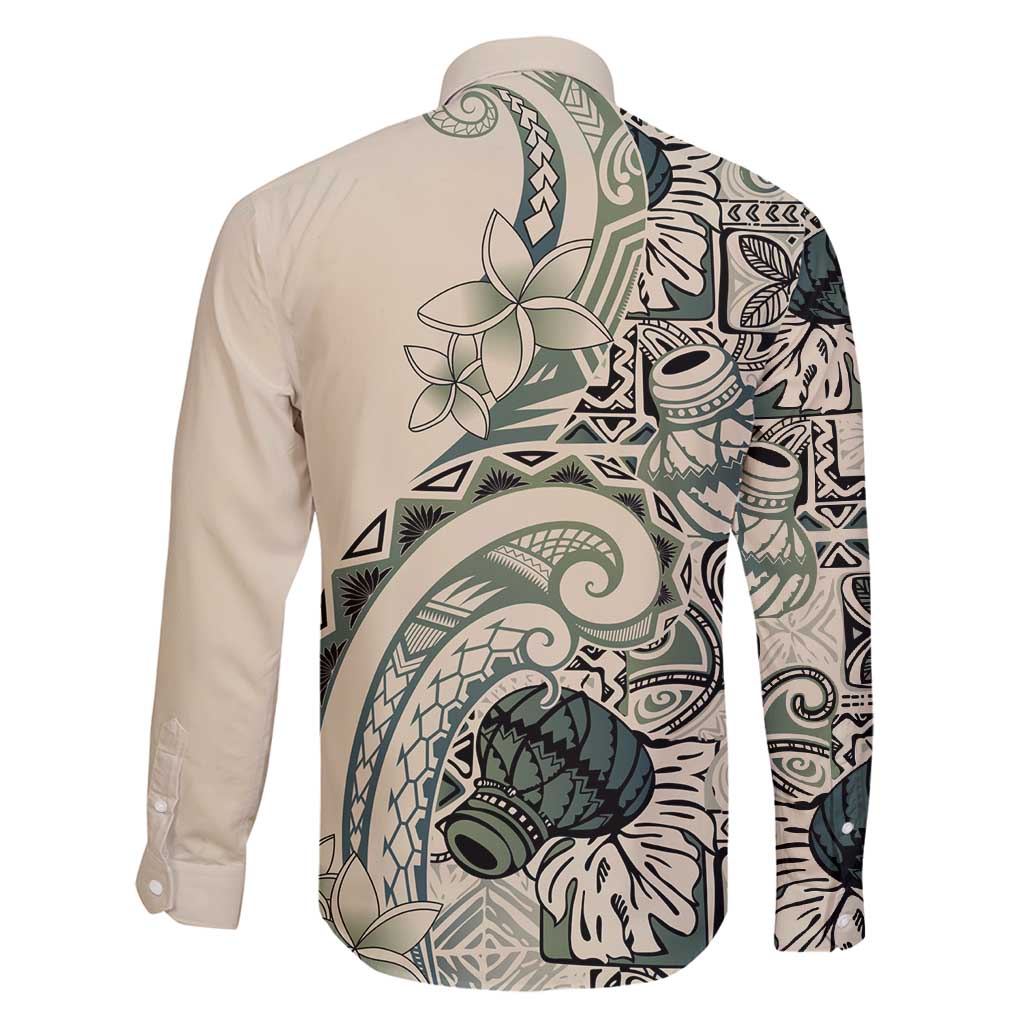Aloha Hawaii Tapa Family Matching Long Sleeve Bodycon Dress and Hawaiian Shirt Summer Green Hawaiian Ipu LT7 - Polynesian Pride