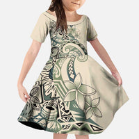 Aloha Hawaii Tapa Family Matching Off Shoulder Maxi Dress and Hawaiian Shirt Summer Green Hawaiian Ipu LT7 Daughter's Dress Emerald - Polynesian Pride