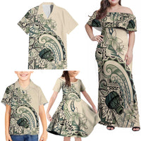 Aloha Hawaii Tapa Family Matching Off Shoulder Maxi Dress and Hawaiian Shirt Summer Green Hawaiian Ipu LT7 - Polynesian Pride