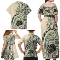 Aloha Hawaii Tapa Family Matching Off Shoulder Maxi Dress and Hawaiian Shirt Summer Green Hawaiian Ipu LT7 - Polynesian Pride