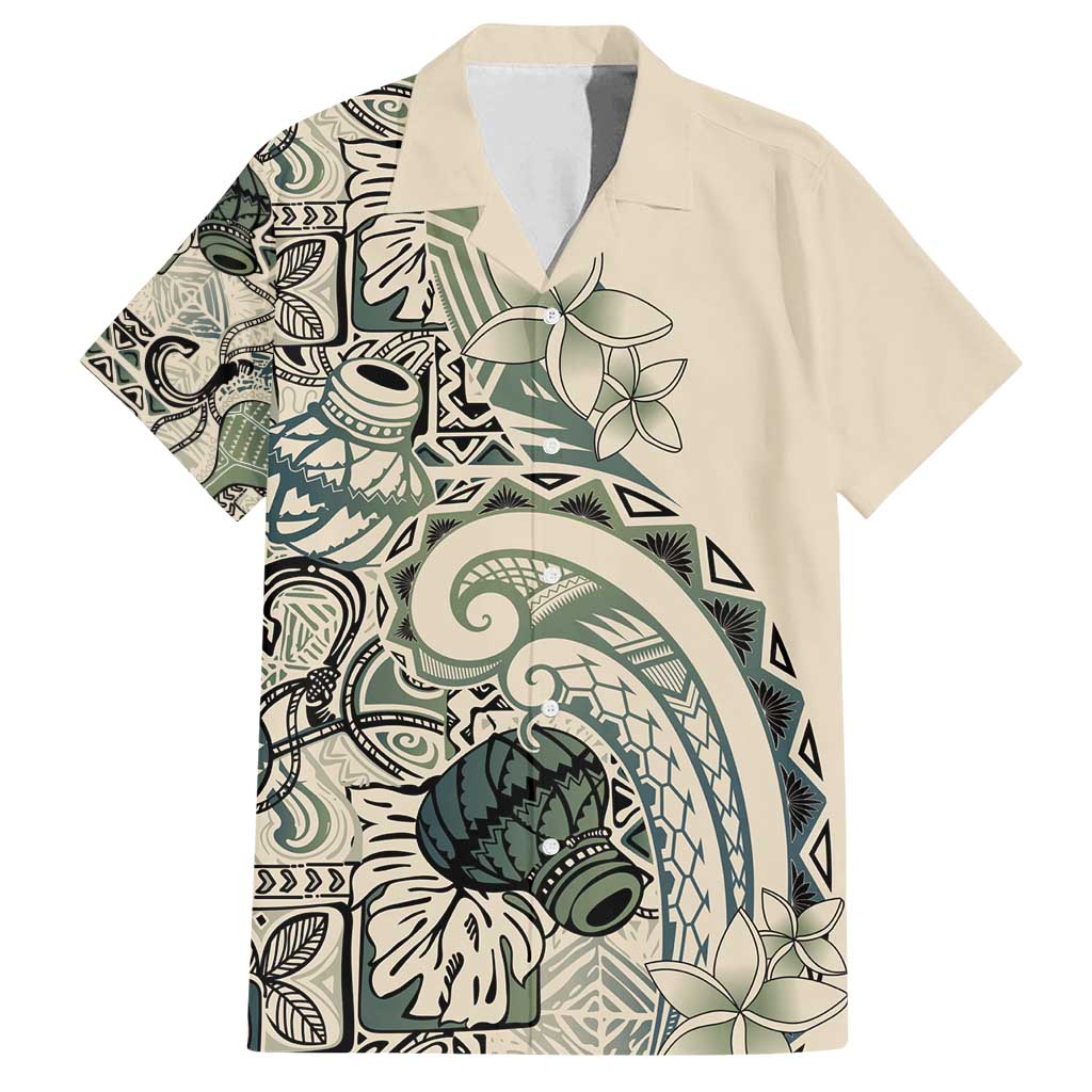 Aloha Hawaii Tapa Family Matching Off Shoulder Maxi Dress and Hawaiian Shirt Summer Green Hawaiian Ipu LT7 Dad's Shirt - Short Sleeve Emerald - Polynesian Pride