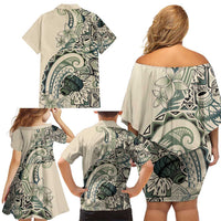 Aloha Hawaii Tapa Family Matching Off Shoulder Short Dress and Hawaiian Shirt Summer Green Hawaiian Ipu LT7 - Polynesian Pride