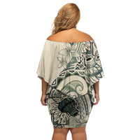 Aloha Hawaii Tapa Family Matching Off Shoulder Short Dress and Hawaiian Shirt Summer Green Hawaiian Ipu LT7 - Polynesian Pride