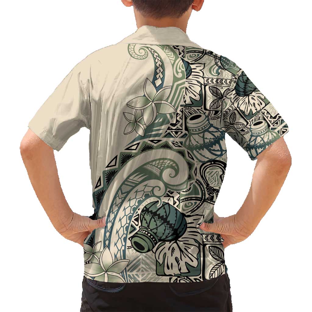 Aloha Hawaii Tapa Family Matching Puletasi and Hawaiian Shirt Summer Green Hawaiian Ipu LT7 - Polynesian Pride