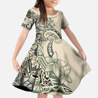 Aloha Hawaii Tapa Family Matching Puletasi and Hawaiian Shirt Summer Green Hawaiian Ipu LT7 Daughter's Dress Emerald - Polynesian Pride