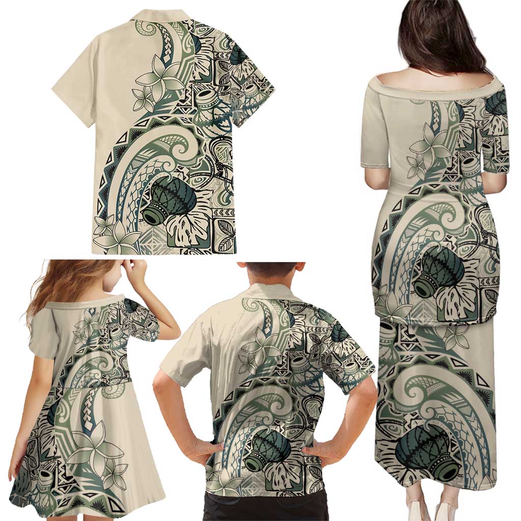 Aloha Hawaii Tapa Family Matching Puletasi and Hawaiian Shirt Summer Green Hawaiian Ipu LT7 - Polynesian Pride