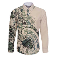 Aloha Hawaii Tapa Family Matching Puletasi and Hawaiian Shirt Summer Green Hawaiian Ipu LT7 Dad's Shirt - Long Sleeve Emerald - Polynesian Pride